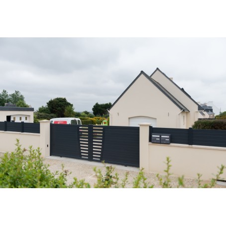 Portail coulissant contemporain gris anthracite