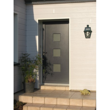 Porte d'entrée en PVC avec panneau décoratif de couleur gris anthracite