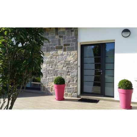 Porte d'entrée fixe latérale en ALU avec panneau de verre de couleur noir volcan